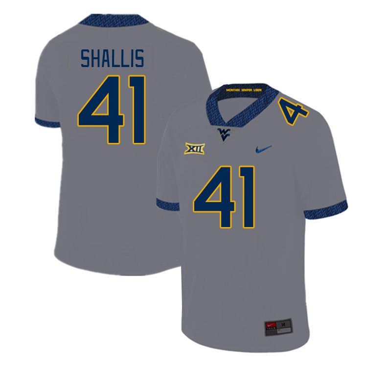 Men #41 Kam Shallis West Virginia Mountaineers College Football Jerseys Stitched Sale-Gray